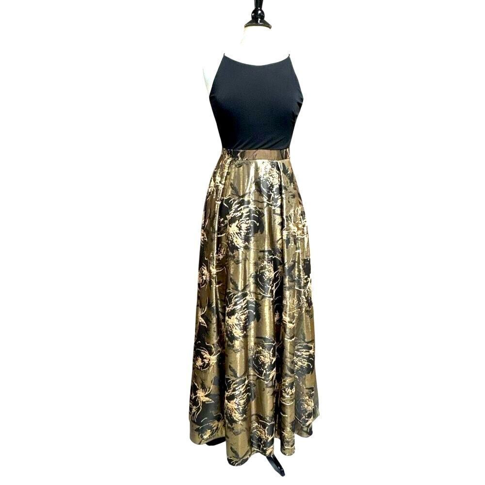 Aidan Mattox Women’s Gold & Black Formal Metallic Jacquard Gown Size 4